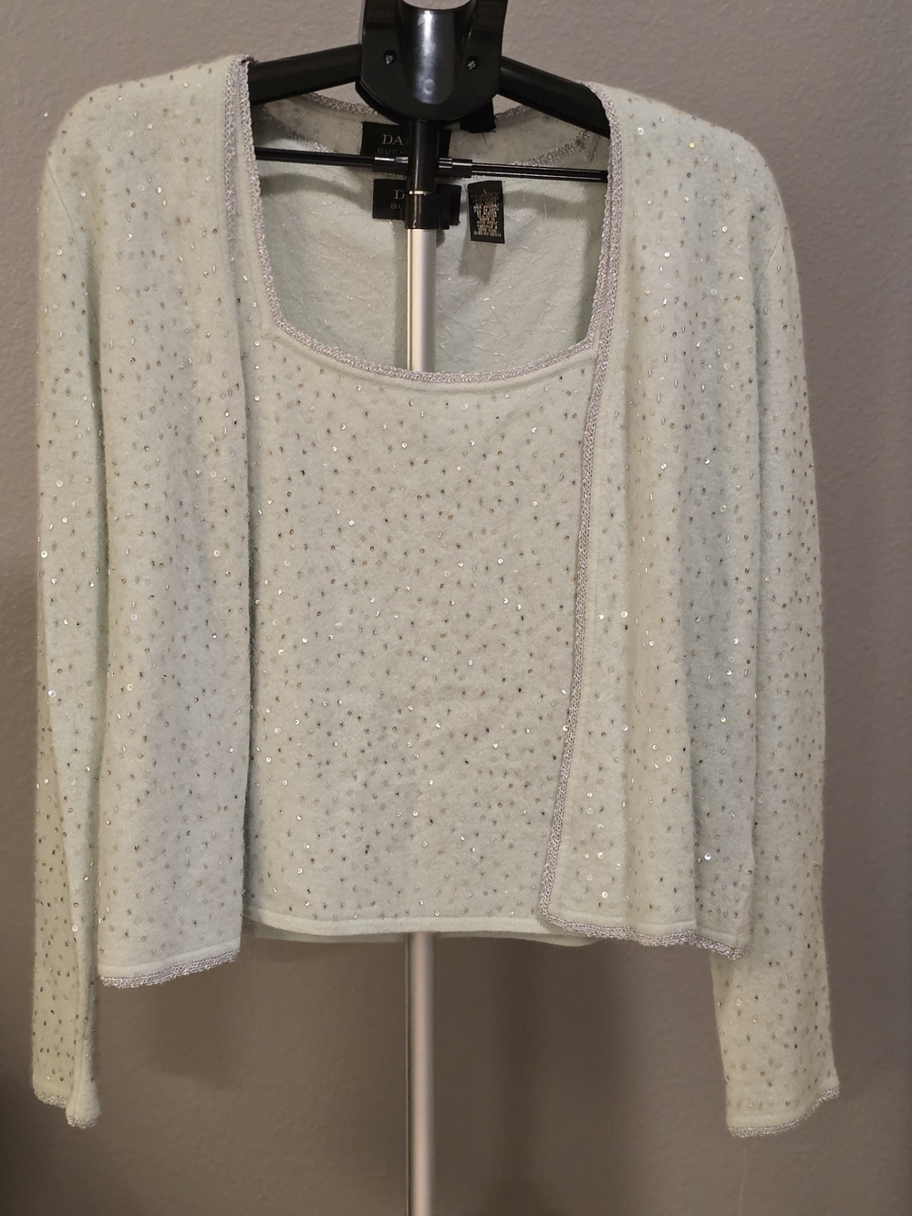 NWT Dana Buchman Lambswool Angora Embellished Sweater Set L MSRP $178